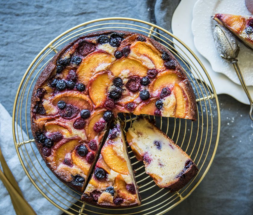 Vanilla, Ricotta & Almond Cake with Poached Fruit