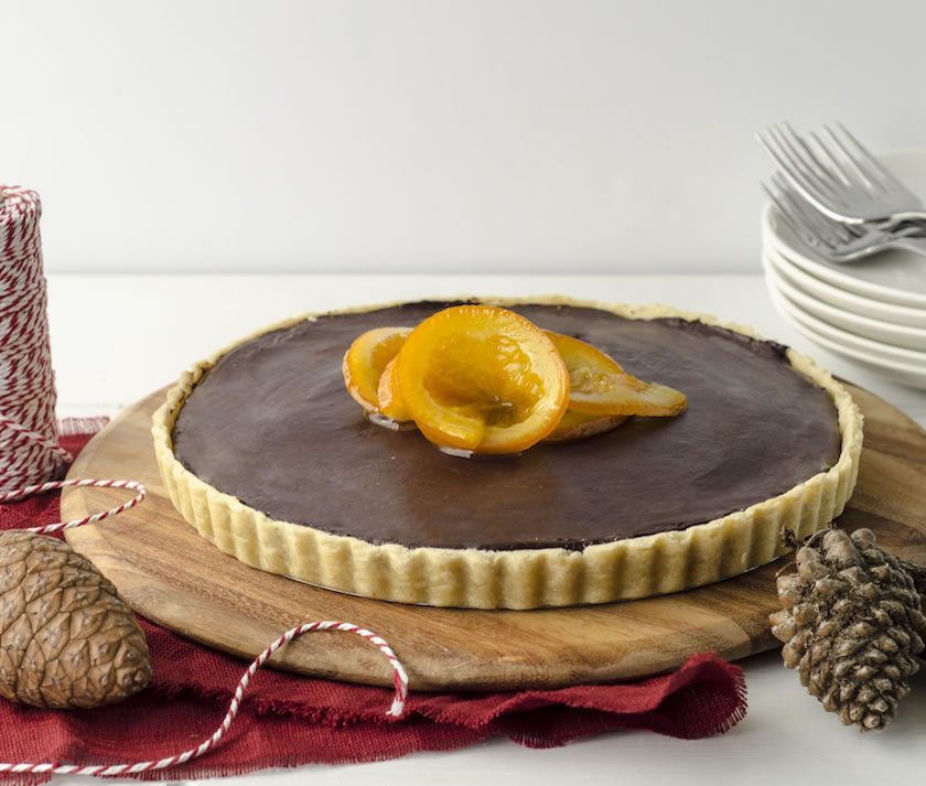 Chocolate Ganache Tart with Vanilla Bean Pastry and Candied Orange