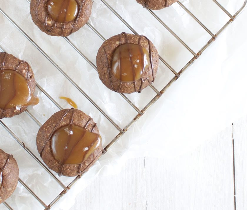 Chocolate Salted Caramel Thumbprint Cookies