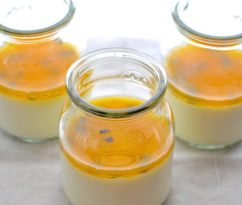 Vanilla jelly with passionfruit topping